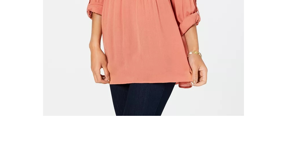 Style & Co Women's Babydoll Tunic Shirt  Orange Size PL