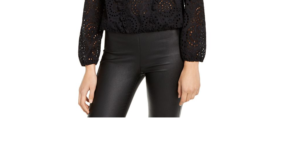 INC International Concepts Women's Ruffled Eyelet Top BlackSize XS
