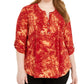 NY Collection Women's Plue Printed Pleated Top Red Size 1X