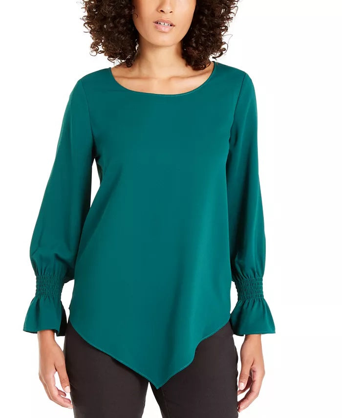 Alfani Women's V Hem Peasant Blouse Green Size XX-Large