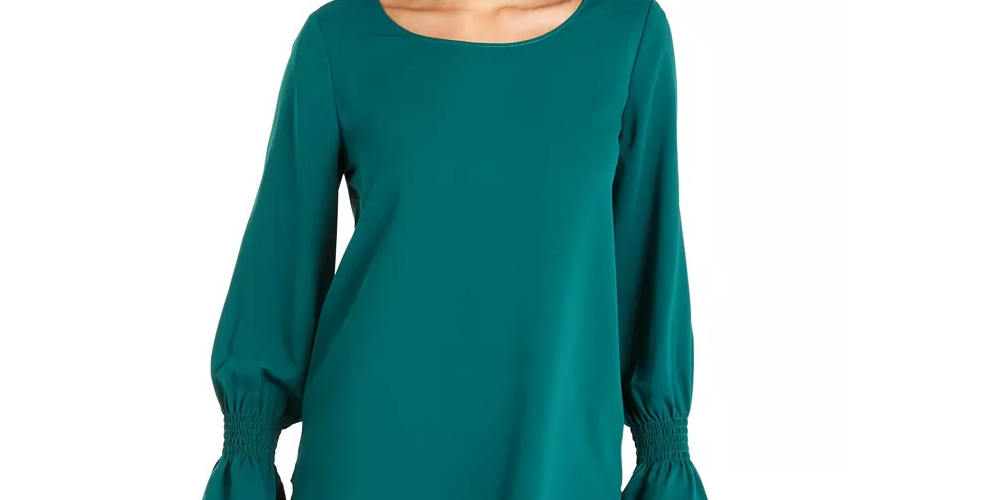 Alfani Women's V Hem Peasant Blouse Green Size XX-Large