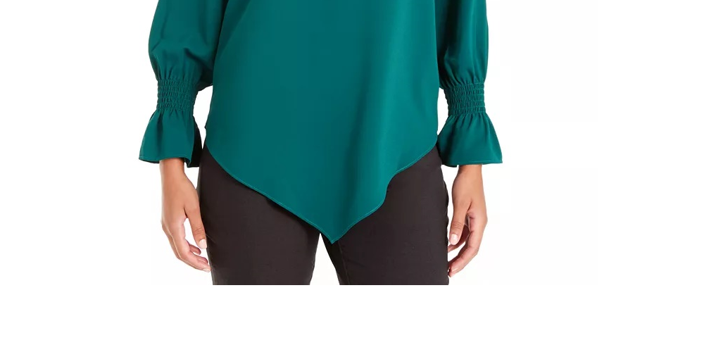 Alfani Women's V Hem Peasant Blouse Green Size XX-Large