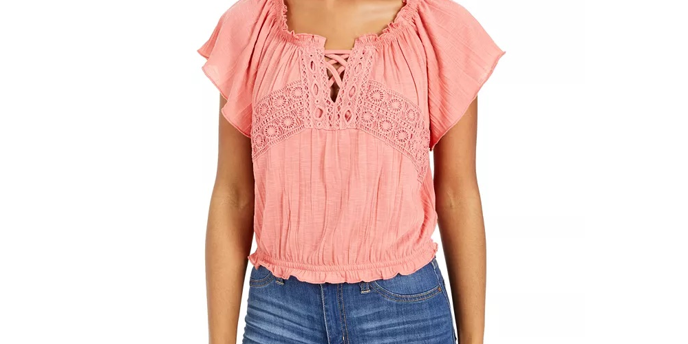 Crave Fame Junior's Off The Shoulder Peasant Top Pink Size Large