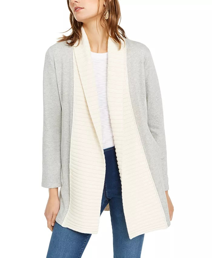 INC  International Concepts Women's Mixed Stitch Cable Knit Completer Cardigan Gray Size Medium