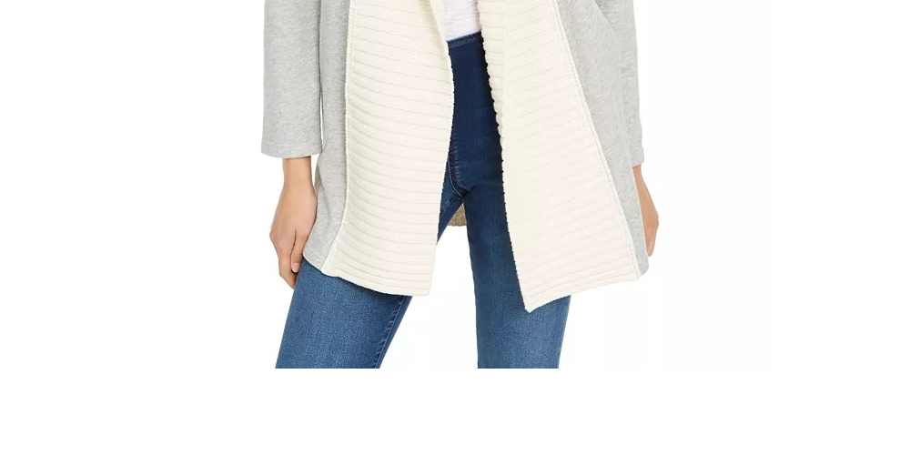 INC  International Concepts Women's Mixed Stitch Cable Knit Completer Cardigan Gray Size Medium