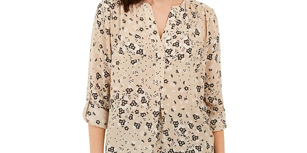 Charter Club Women's Maria Floral-Print Blouse  Med Yellow Size Small