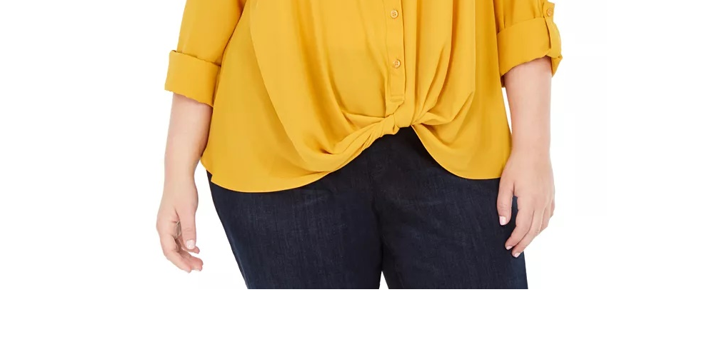 INC  International Concepts Women's Plus Twist Front Shirt Yellow Size 2X