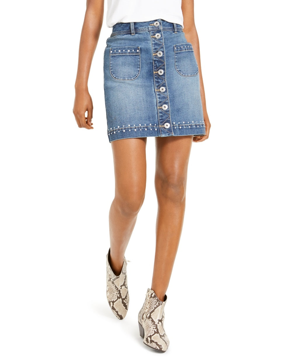 INC International Concepts Women's Studded Jean Skirt Blue Size 8