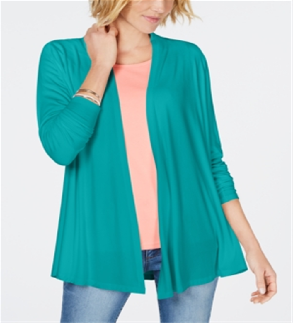 Karen Scott Women's Draped Open Front Cardigan Blue Size M