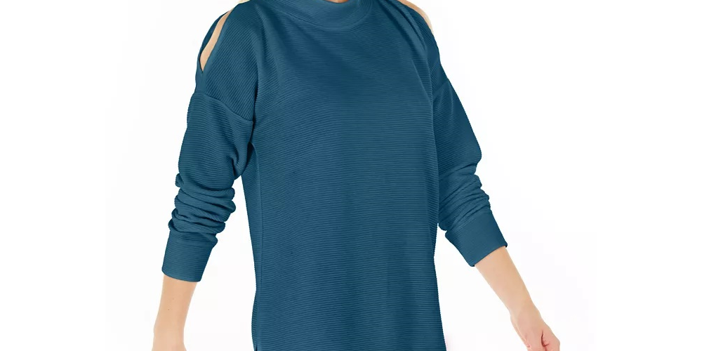 Ideology Women's Cold-Shoulder Vented Top Blue Size Medium
