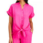 Charter Club Women's Linen Tie-Front Button-Up Shirt Red Size X-Small