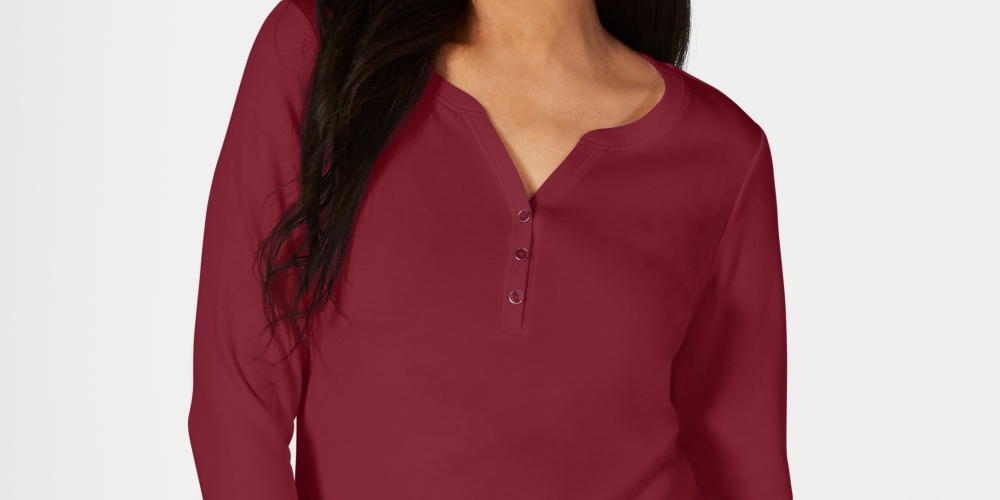 Karen Scott Women's Cotton Henley Top Red Size X-Large