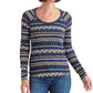 Lucky Brand Women's Multi Fair Isle Thermal Top Blue Size Small
