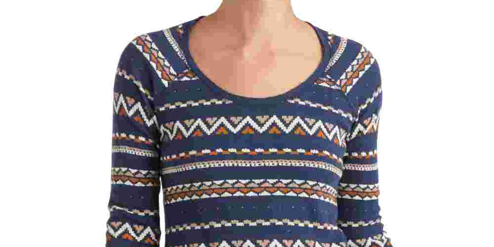 Lucky Brand Women's Multi Fair Isle Thermal Top Blue Size Small
