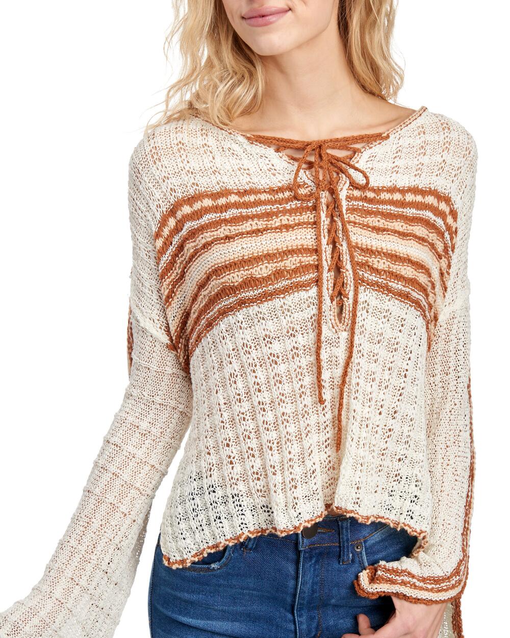 Free People Women's Marina Bay Knit Crop Pullover Sweater White Size X-Large