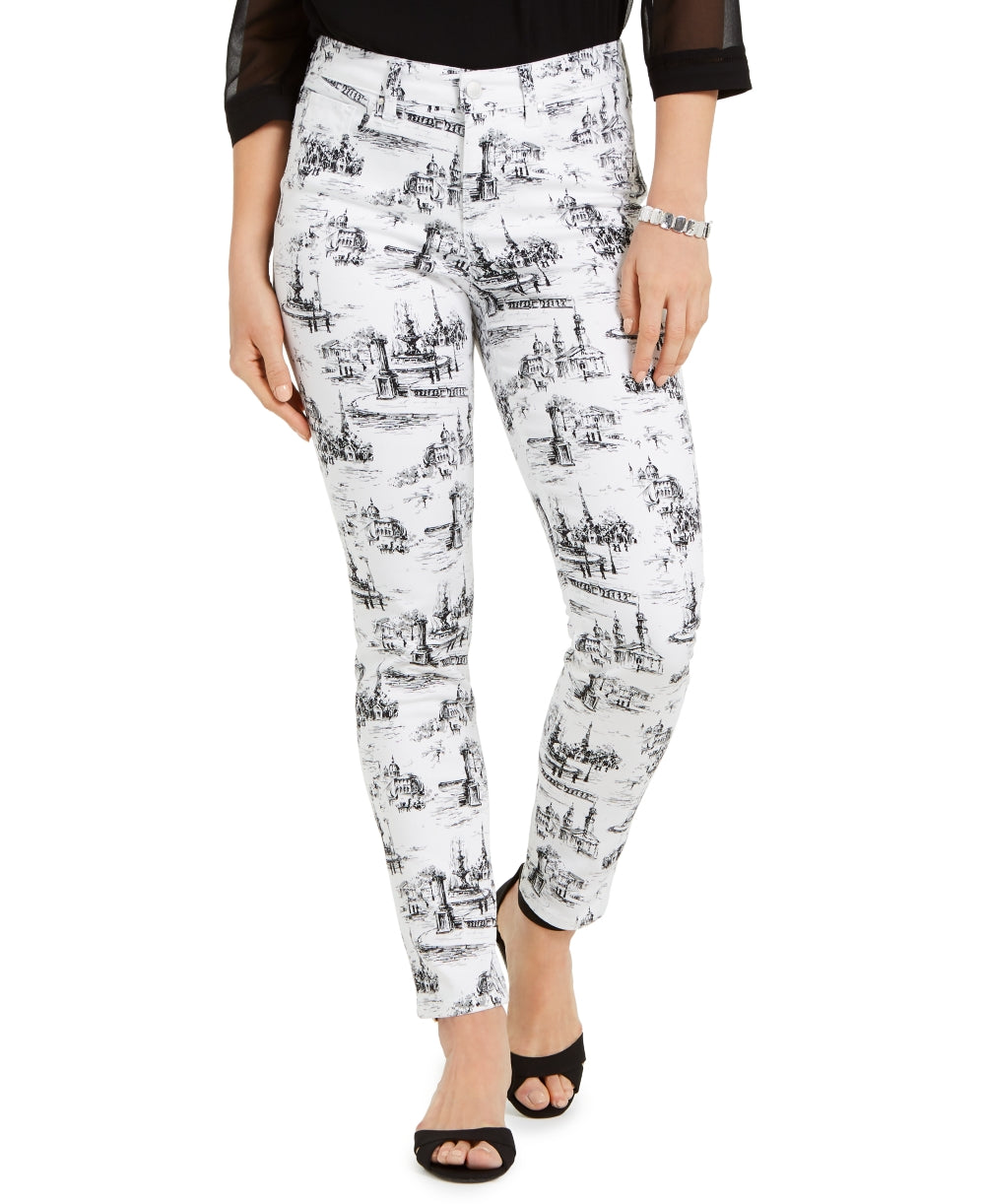 Charter Club Women's Printed Skinny Ankle Jeans White Size 10