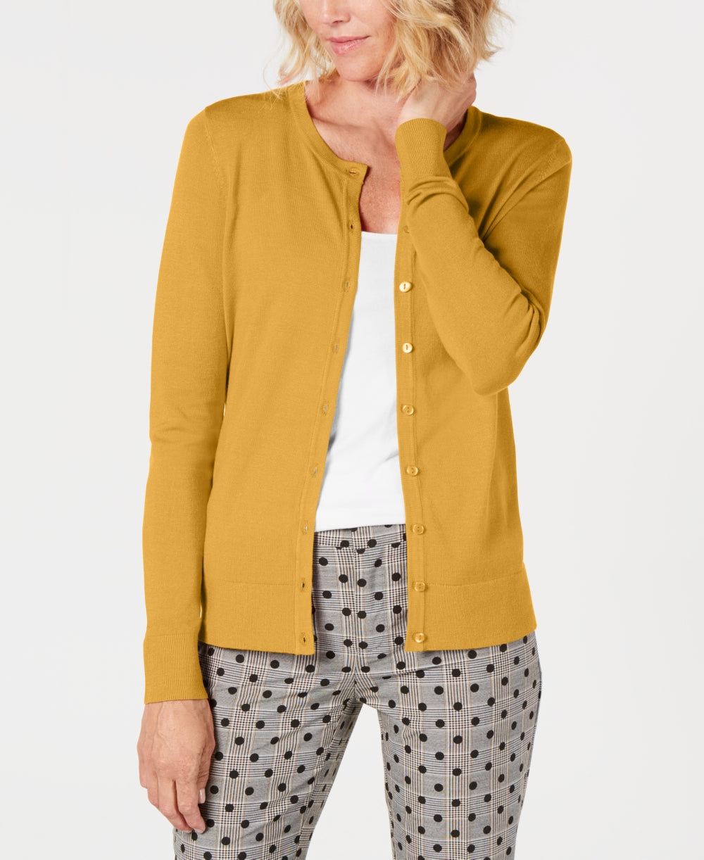 Charter Club Women's Long-Sleeve Button-Front Cardigan Gold Size X-Large