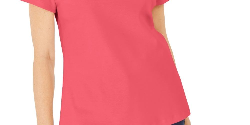 Karen Scott Women's Cotton Crochet-Front Top  Orange Size Small