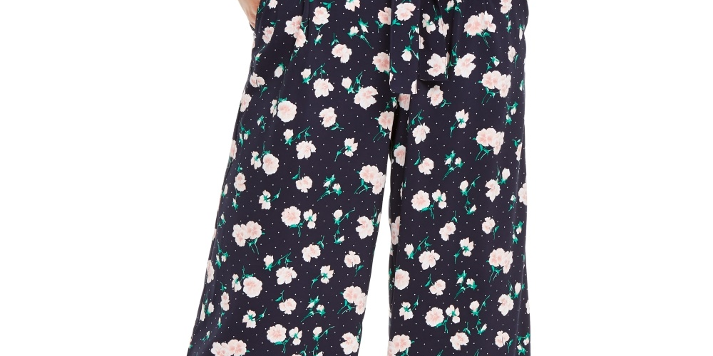Maison Jules Women's Petal Print Culotte Pants Blue Size X-Small