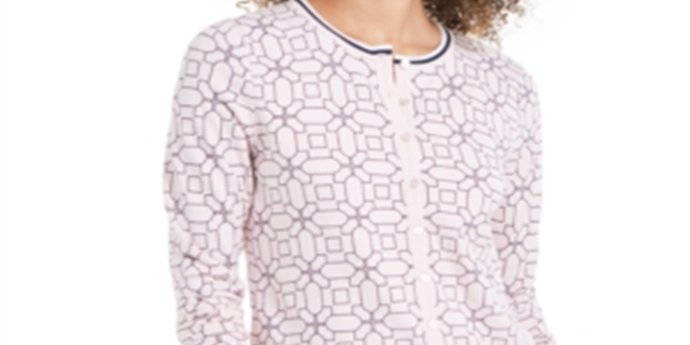 Charter Club Women's Tipped Geo Patterned Cardigan Sweater Pink Size 2XL