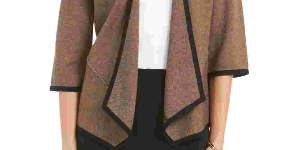 Alfani Women's Drape-Front Cardigan Brown Size Large