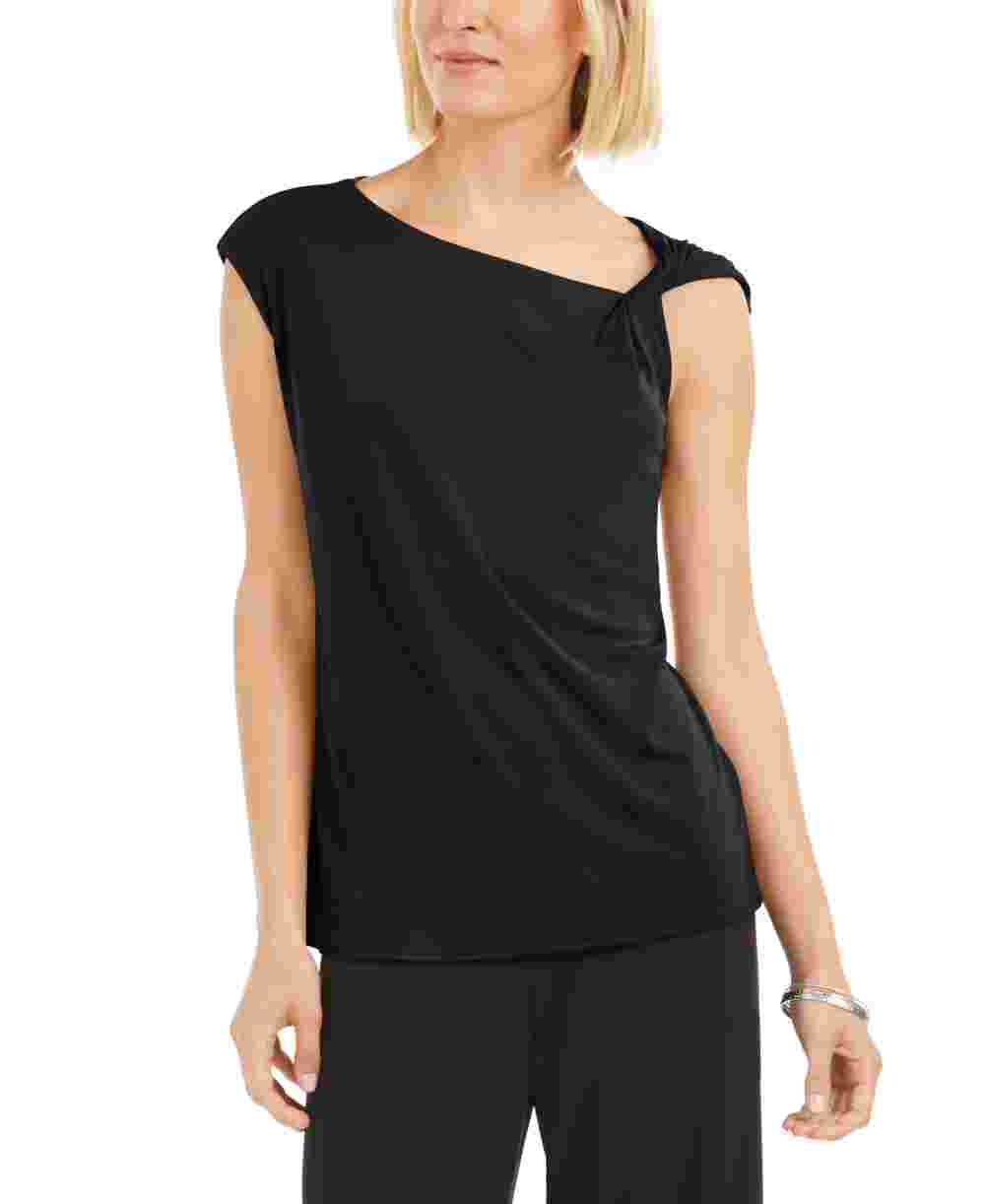 Alfani Women's Asymmetrical Knotted Top Black Size X-Large
