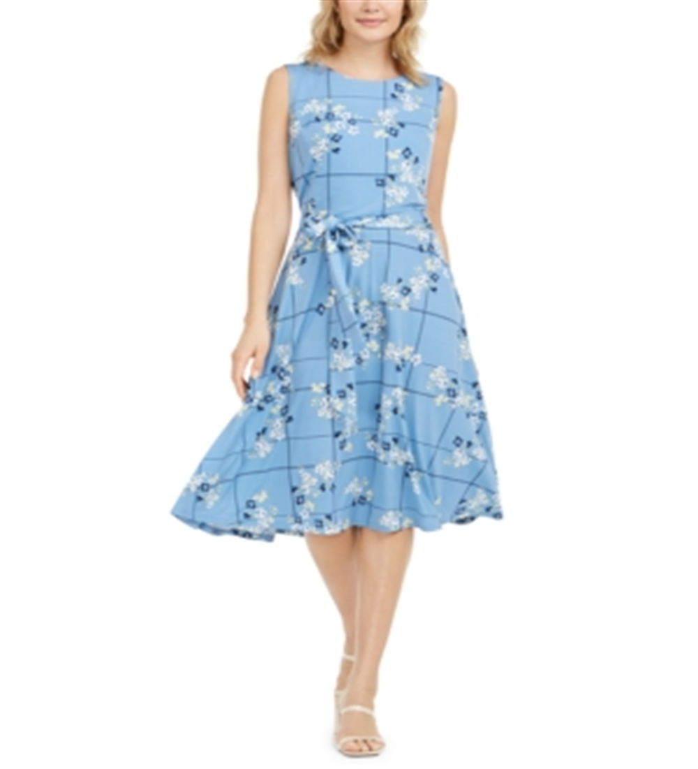 Charter Club Women's Floral Print MIDI Knit Dress Blue Size -M