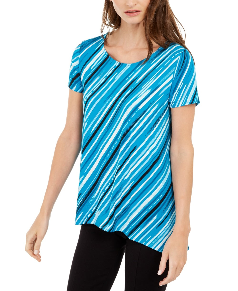 Alfani Women's Striped Asymmetrical Top Blue Size Medium