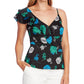 Vince Camuto Women's Asymmetrical Ruffle Shoulder Blouse Black Size Large