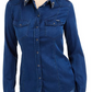 Guess Women's Lalima Embellished Denim Shirt Blue Size X-Small