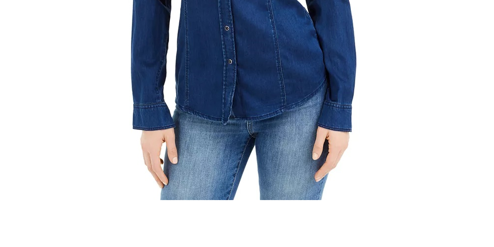 Guess Women's Lalima Embellished Denim Shirt Blue Size X-Small