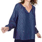NYDJ Women's Peasant Blouse Chambray Cat Blue Size X-Large