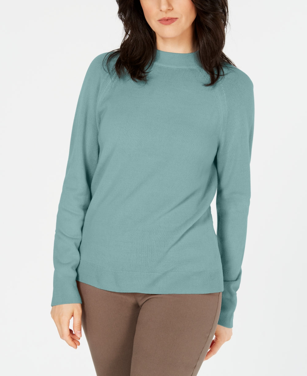 Karen Scott Women's Zip-Back Mock-Neck Sweater Blue Size Small