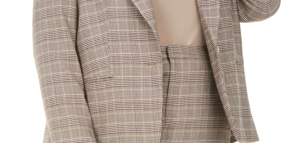 Bar III Women's Trendy Plus Size One-Button Plaid Blazer Beigekhaki Size Petite Small