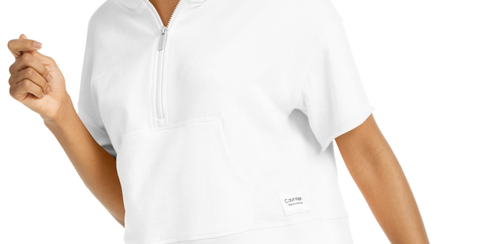 Calvin Klein Women's Performance Quarter-Zip Cropped Hoodie White Size X-Large