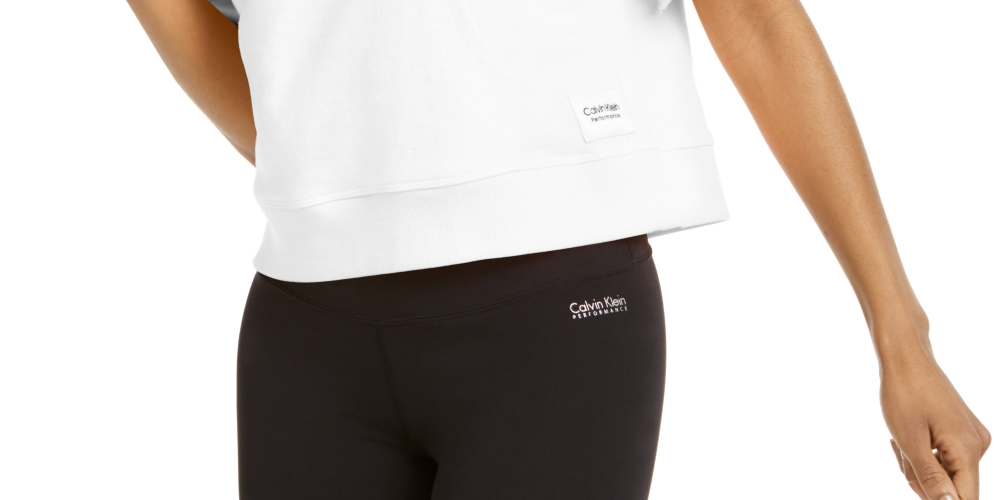 Calvin Klein Women's Performance Quarter-Zip Cropped Hoodie White Size X-Large