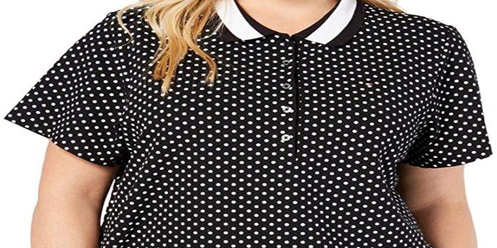 Tommy Hilfiger Women's Dot Print Polo Shirt Black Size 1X