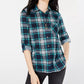 Polly & Esther Junior's Plaid Roll Tab Shirt Green/Black Size X-Large