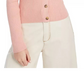 Ultra Flirt Junior's Cropped Ribbed Cardigan Sweater Peach Beige Size Large