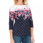 Karen Scott Women's Emily Printed Boat Neck Top Black /Red  Size Small
