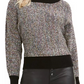 Bar III Women's Metallic Heather Long Sleeve Crew Neck Sweater Black Size X-Large