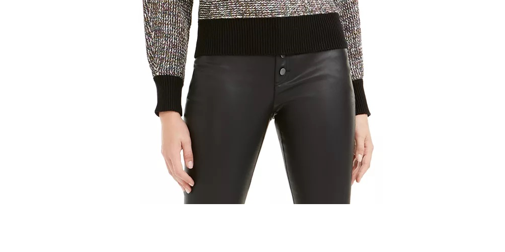 Bar III Women's Metallic Heather Long Sleeve Crew Neck Sweater Black Size X-Large