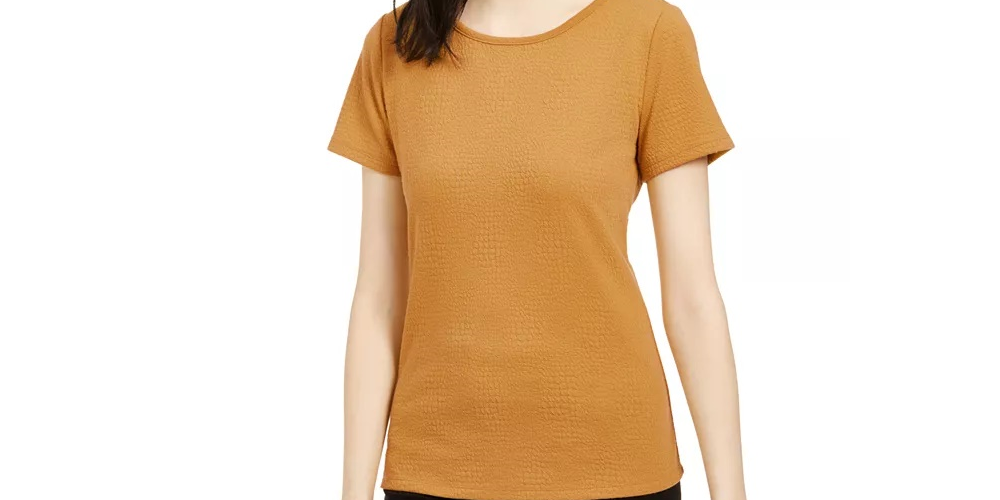 Bar III Women's Textured Scoop Neck Top Yellow Size X-Small