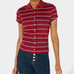Planet Gold Women's Striped Short Sleeve Collared Button Up Top Red Size X-Large