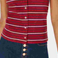 Planet Gold Women's Striped Short Sleeve Collared Button Up Top Red Size X-Large