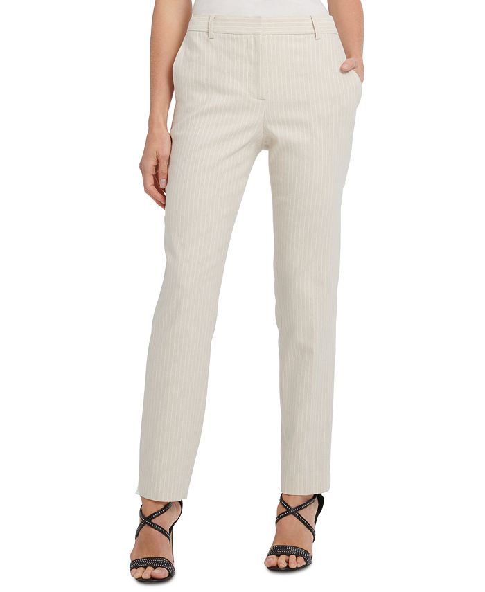 DKNY Women's Striped Flat Front Straight Leg Dress Pants Brown Size 6
