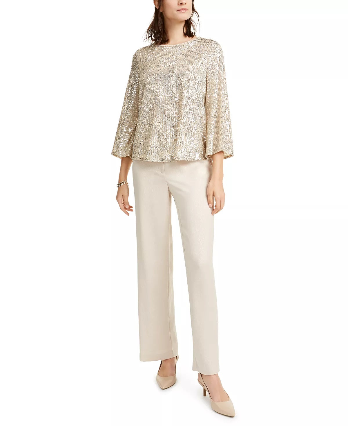 Alfani Women's Snake Embossed Wide Leg Pants Beige Size 12 Petite