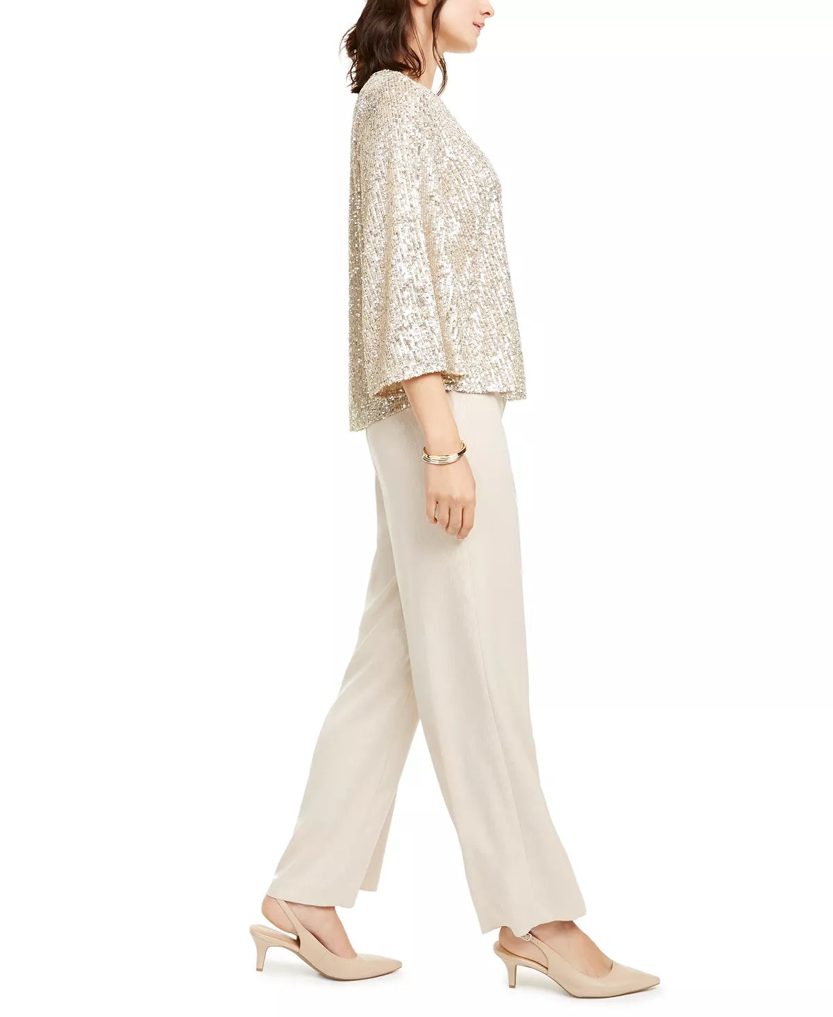 Alfani Women's Snake Embossed Wide Leg Pants Beige Size 12 Petite