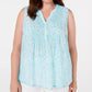 Charter Club Women's Plus Printed Pleated Top Aqua Size 2X