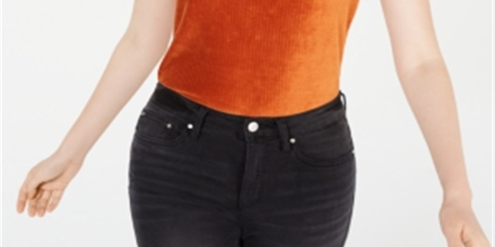 Crave Fame Women's Corduroy Short Sleeve Scoop Neck Top Orange Size Small
